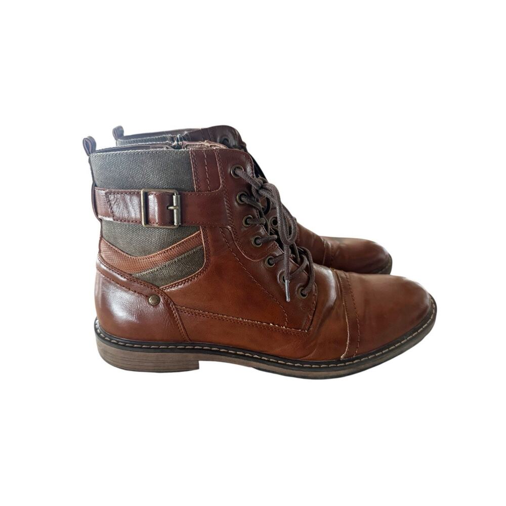 Steve Madden Men 10.5 Brown Faux Leather Lace Zip-Up Casual Dress Boots M-Tittan